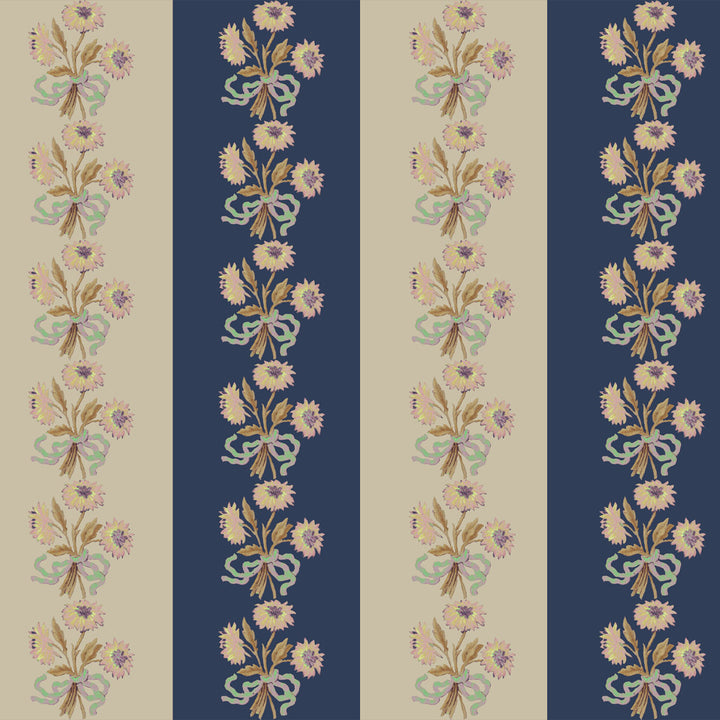 Chateau Stripe Prussian and Fawn Wallpaper