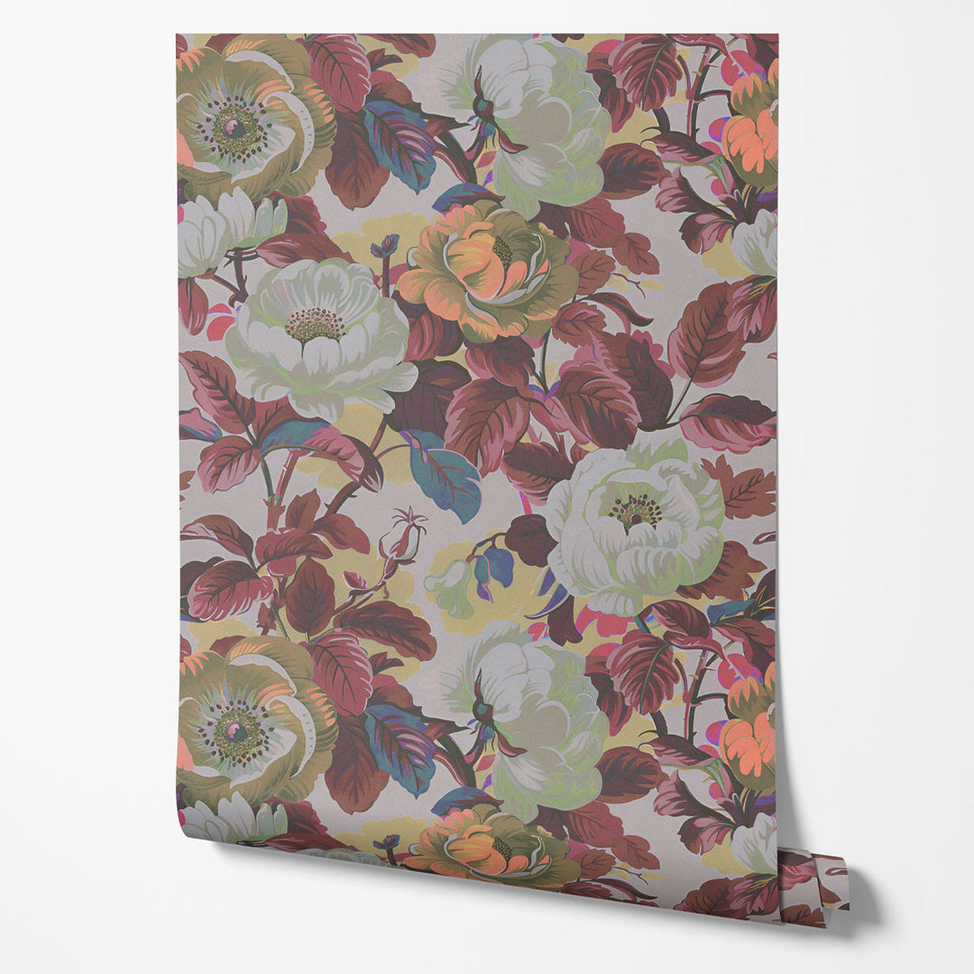 Rococo Roses Claret Wallpaper Sample