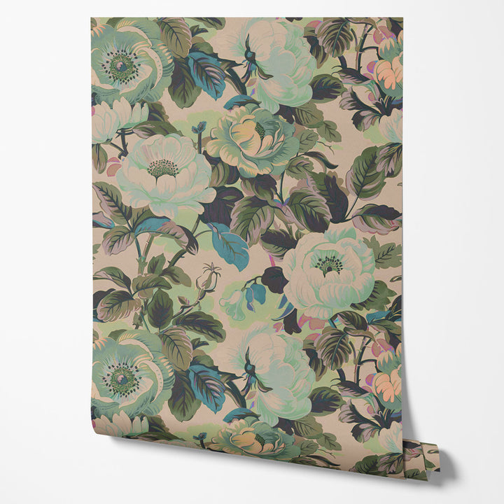 Rococo Roses Sage Wallpaper Sample