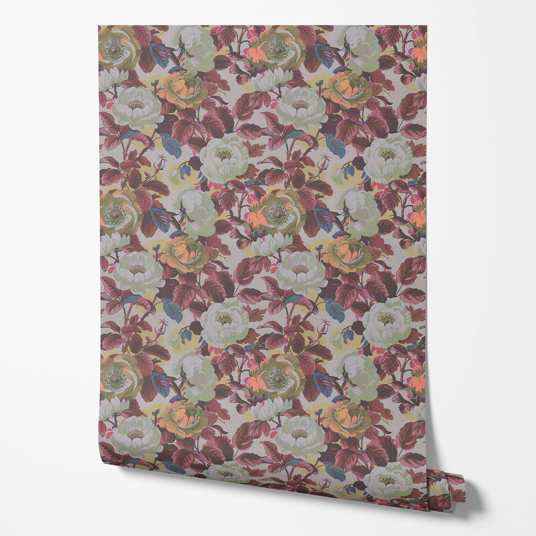 Rococo Roses Claret Wallpaper