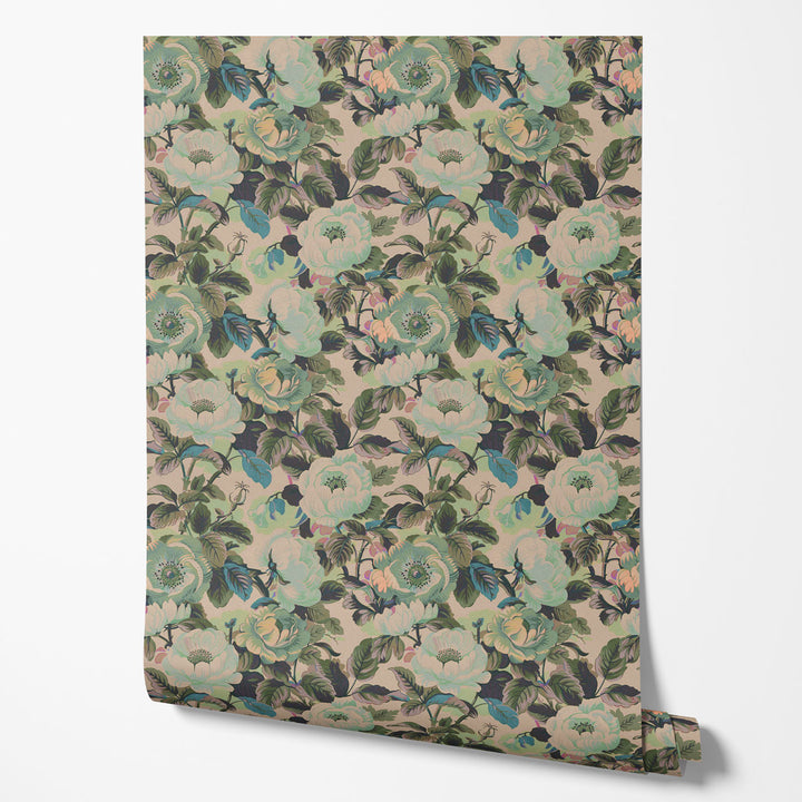 Rococo Roses Sage Wallpaper Sample