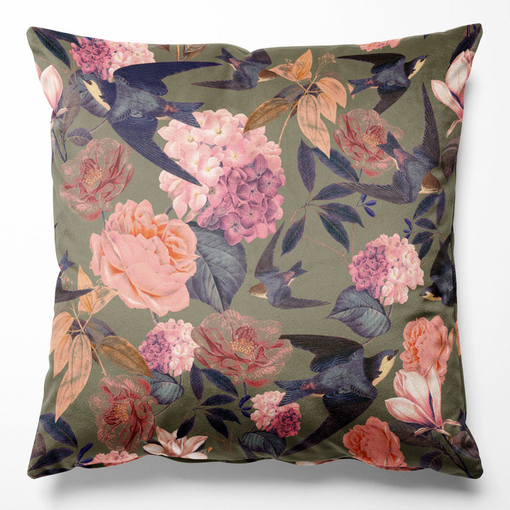 Swallows and Blooms Autumn Cushion