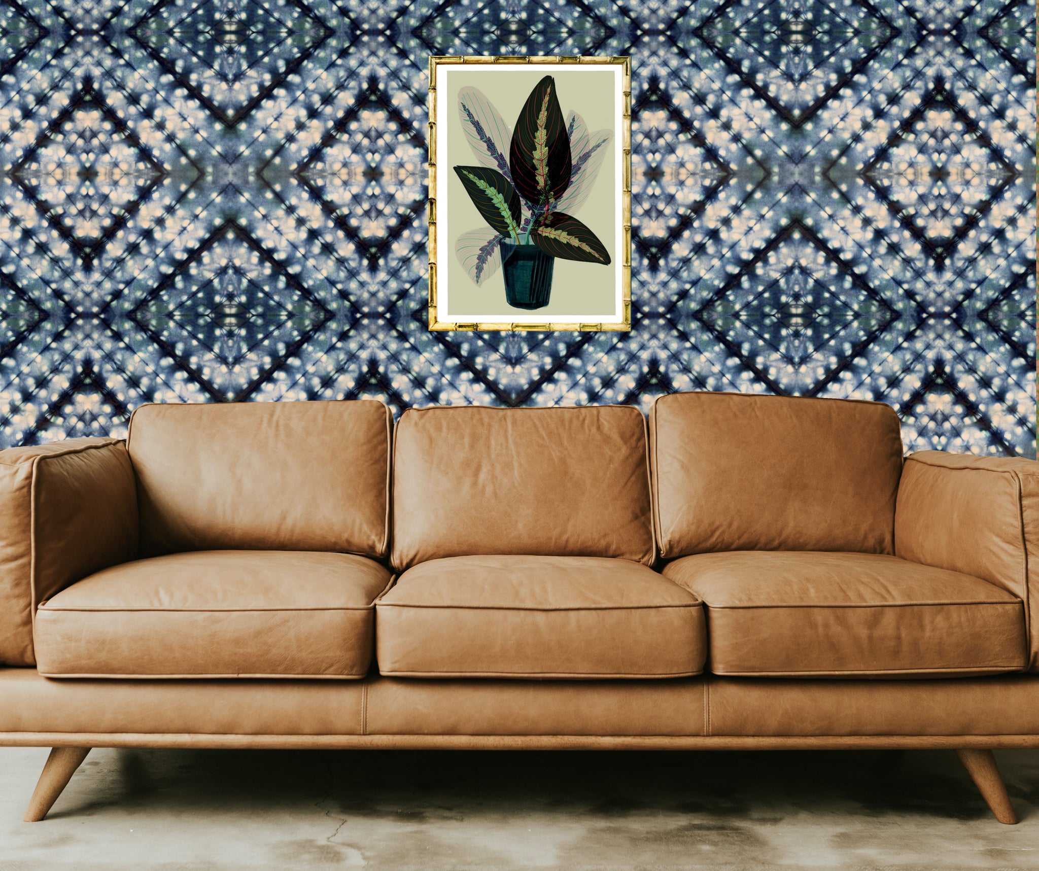 Indigo Itajime Cross Wallpaper Sample