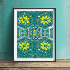Teal Nui Burst Art Print A4