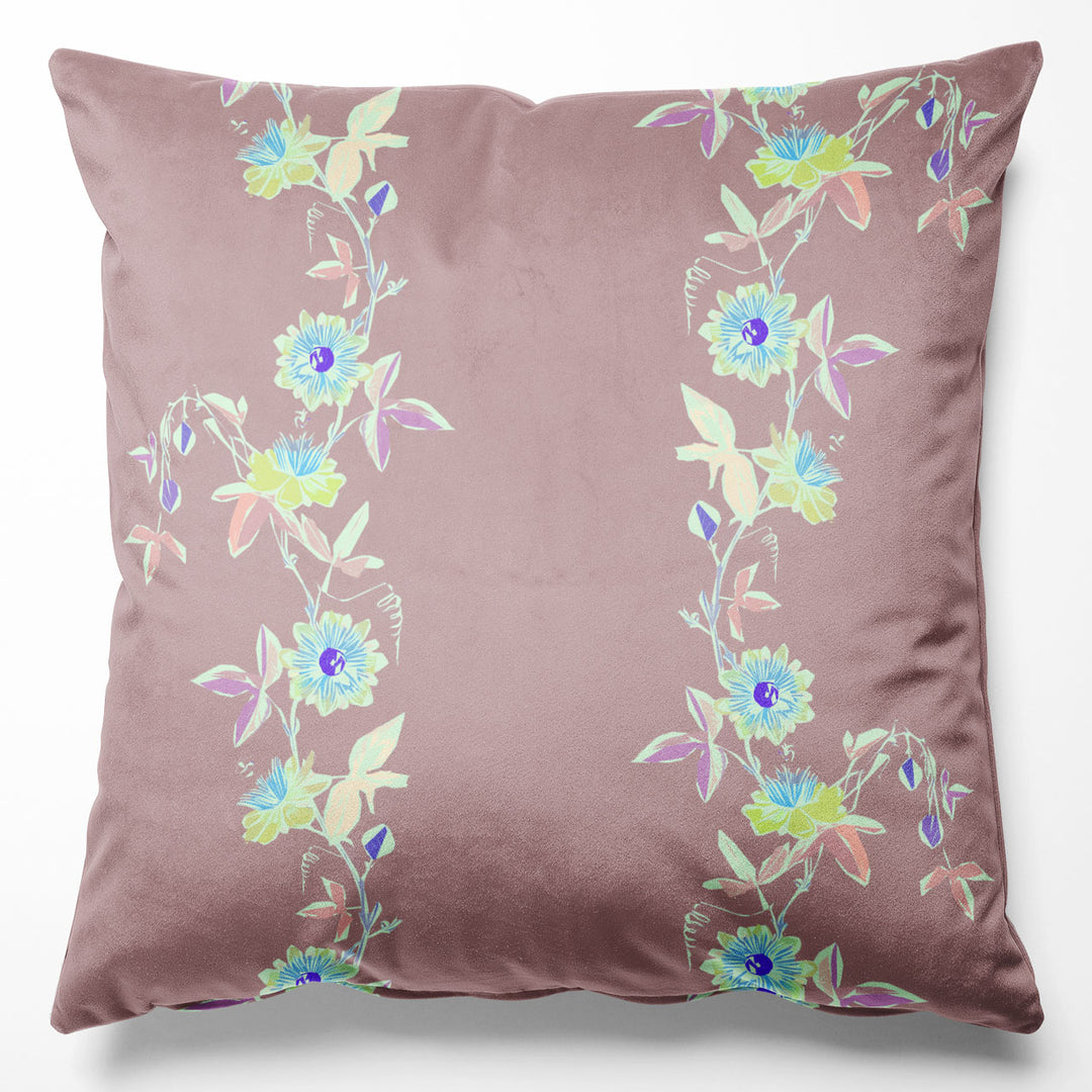 Passion Flower Geranium Velvet Cushion