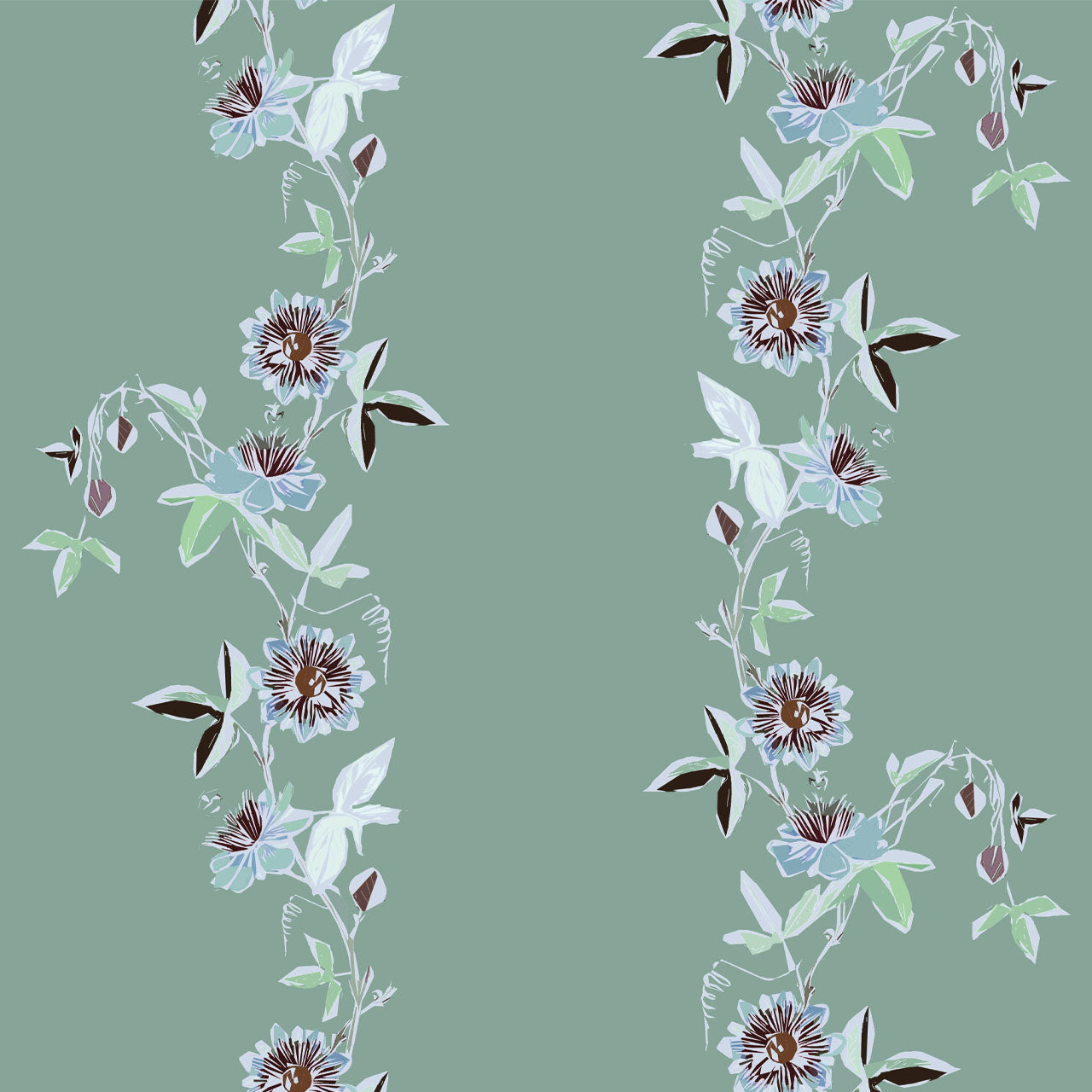 Passion Flower Pistachio Wallpaper Sample