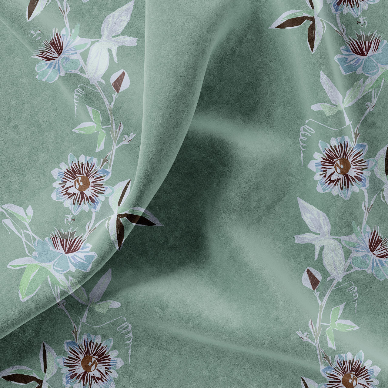 Passion Flower Pistachio Velvet Fabric