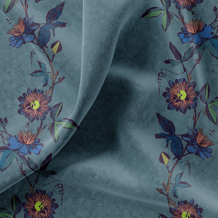 Passion Flower Steel Velvet Fabric