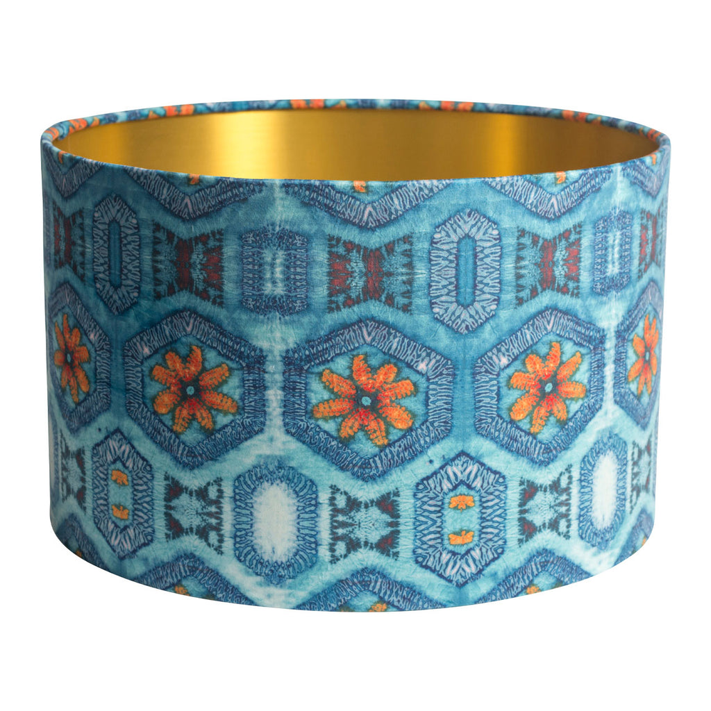Blue & Tangerine Nui Burst Drum Lamp Shade - 35cm Blue & Tangerine Nui Burst Drum Lamp Shade - 35cm