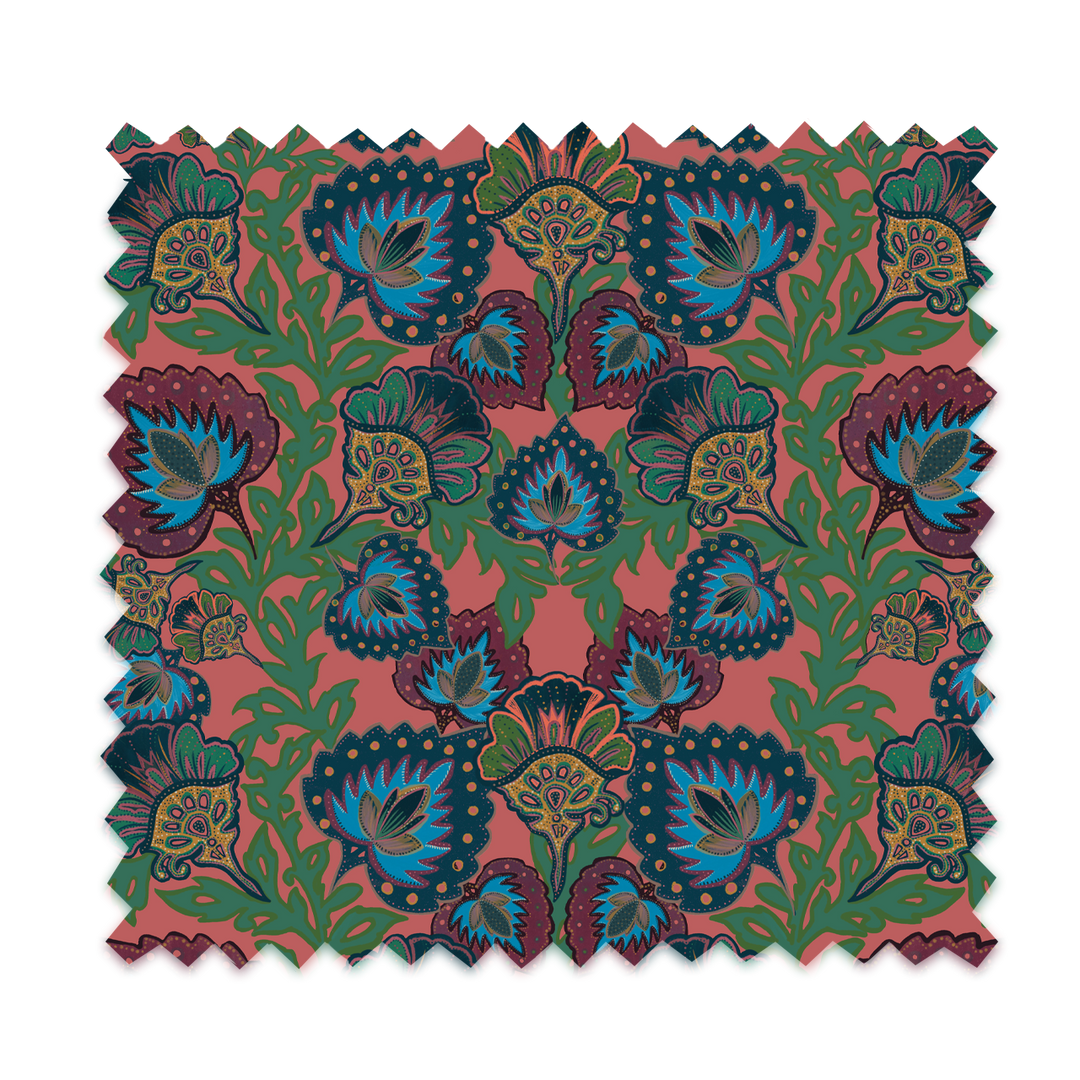 Garden of India Coral Velvet Fabric