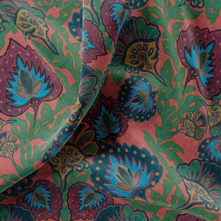 Garden of India Coral Velvet Fabric