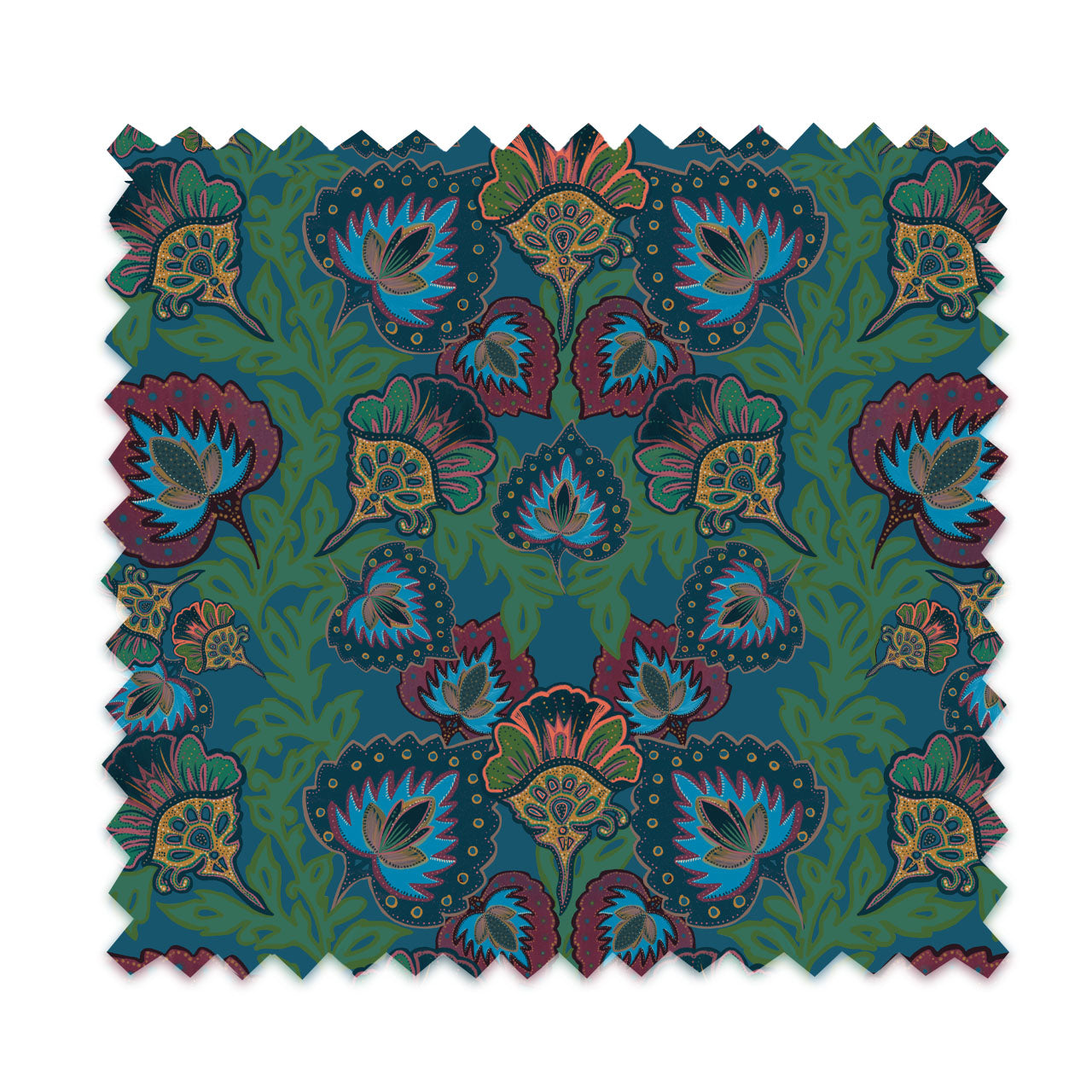 Garden of India Peacock Velvet Fabric