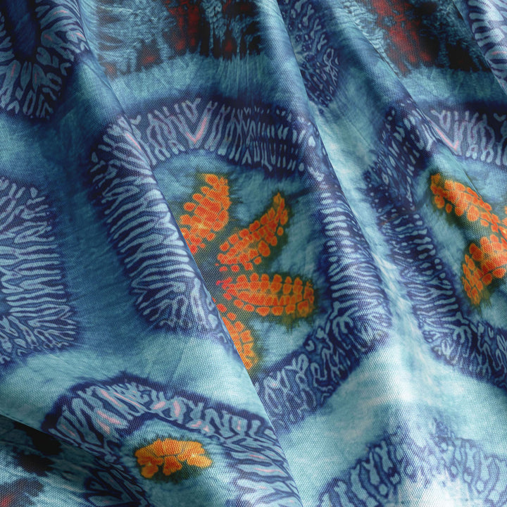 Blue and Tangerine Nui Burst Velvet Fabric