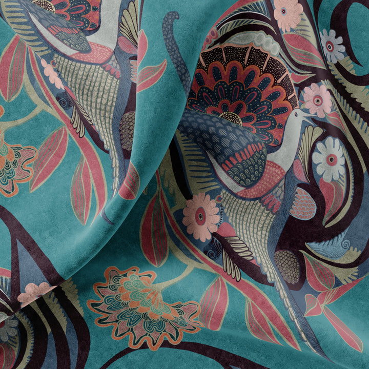 Phoenix Turquoise Velvet Fabric