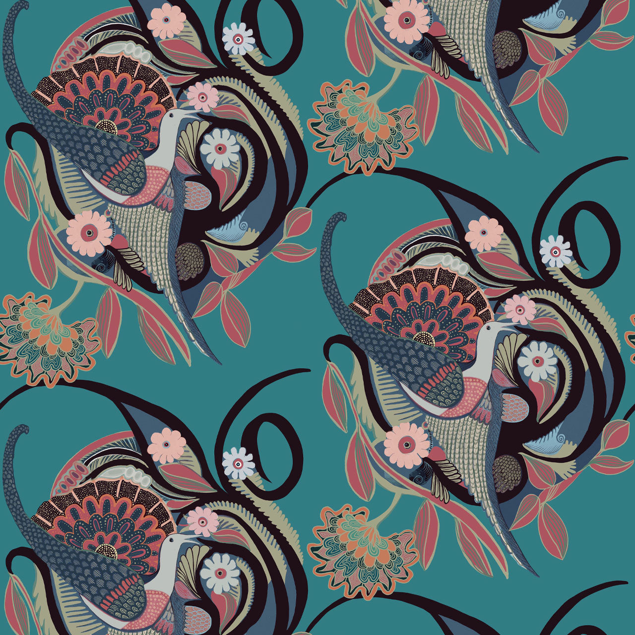 Phoenix Turquoise Wallpaper Sample
