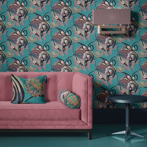 Phoenix Turquoise Wallpaper Sample